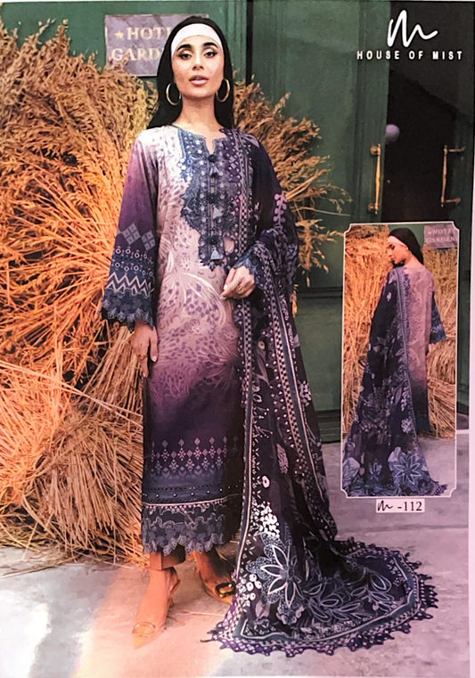 Attire by Aasia | Purple & Blue unstitched | Pure cotton suit